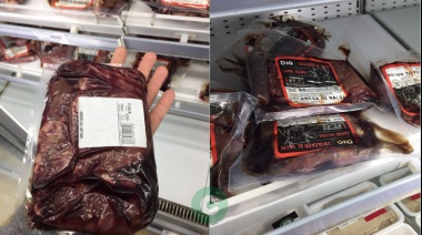 Carne en mal estado en las góndolas del Dia%