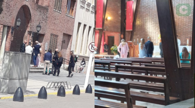 Abel Pintos y Mora Calabrese se casaron en la Iglesia de Cañuelas 