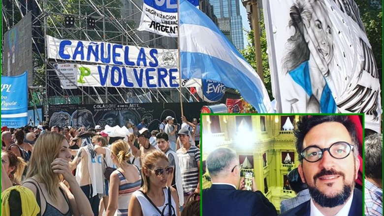Rodrigo Ruete junto al grupo de militantes de Volveré que acompañó a Alberto Fernandez en su asunción