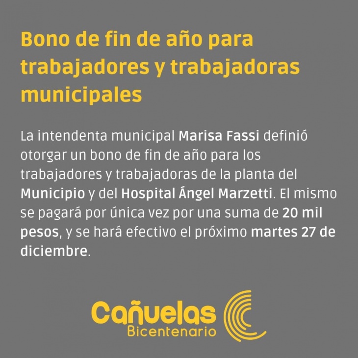 Bono de fin de año para trabajadores del Municipio y Hospital ...