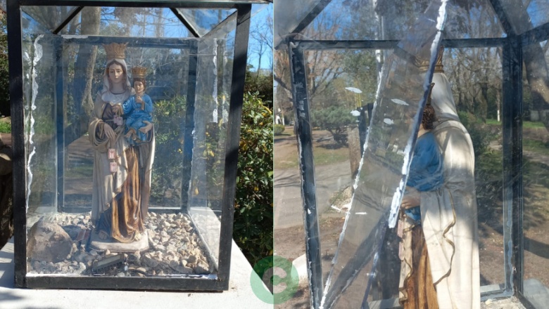 Vandalizan imagen de la Virgen de la plaza 22 de enero