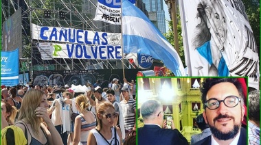Rodrigo Ruete junto al grupo de militantes de Volveré que acompañó a Alberto Fernandez en su asunción
