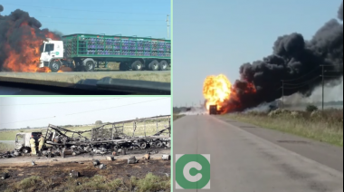 Así se incendiaba el camión que transportaba más de mil garrafas 